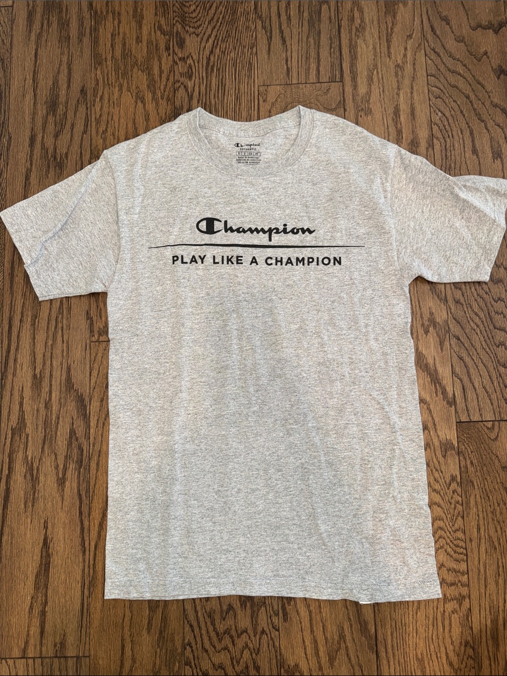 Champion Gray Short-Sleeve 'Play Like a Champion' Logo Tee